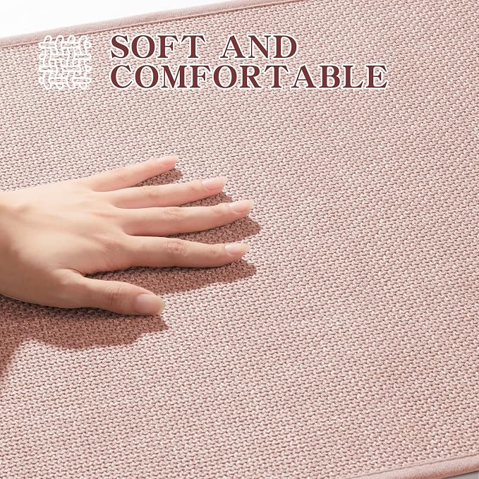 Bathroom Rugs Mat 36x25, Ultra Thin Non Slip Bath Mat Large Quick Dry Absorbent Bath Mat for Bathroom Floor, (Pink, 36"x25")