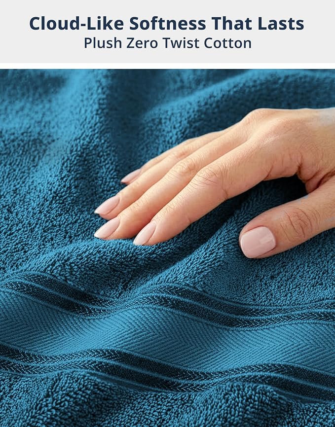 LANE LINEN Towel Set Quick Dry 100% Cotton 4 Piece Soft - Sea Port | Towel Sets For College Dorm - Zero-Twist Durability, Zero-Twist Cotton, Terry Weave Comfort, Long-Lasting Comfort