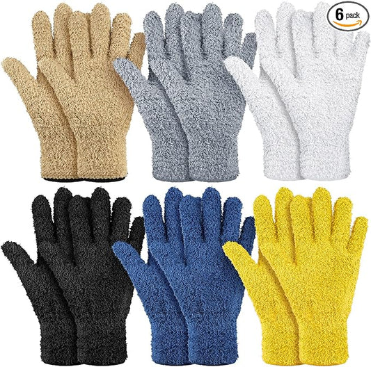 6 Pairs Microfiber Dusting Gloves, Dusting Cleaning Gloves Microfiber Gloves for Plants House Blinds Car Dust Mitt (Vibrant Color,Medium)