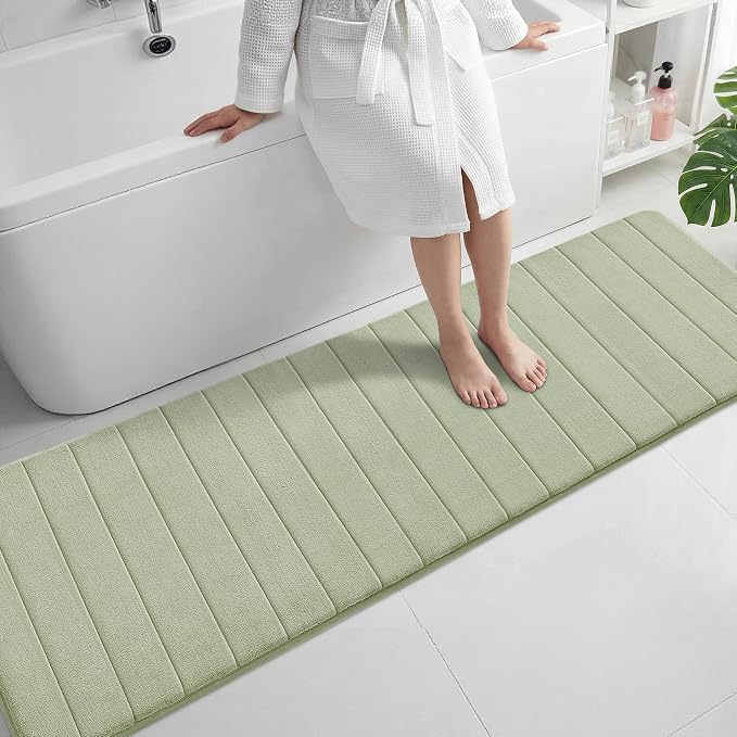 Yimobra Bathroom Runner Rugs 72"x24" Non Slip Washable Memory Foam Bath Mat, Super Soft Water Absorbent Hallway Carpet for Vanity Tub Shower, Sage Green