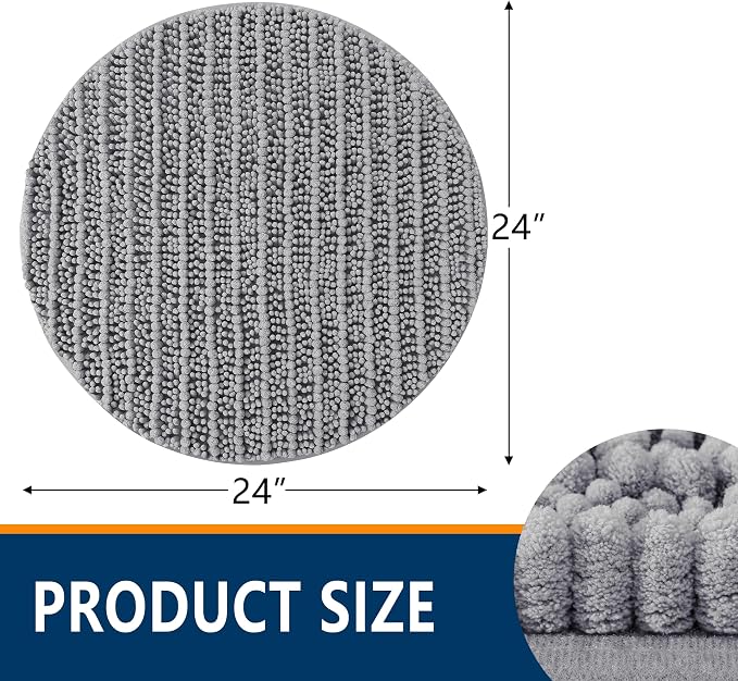 Smiry Bathroom Rugs Round 24X24, Extra Soft Rubber Backing Bath Mats | Grey Machine Washable Non Slip Quick Dry Bath Mats for Bathroom Floor, Tub, Shower, Home Decor Accessories