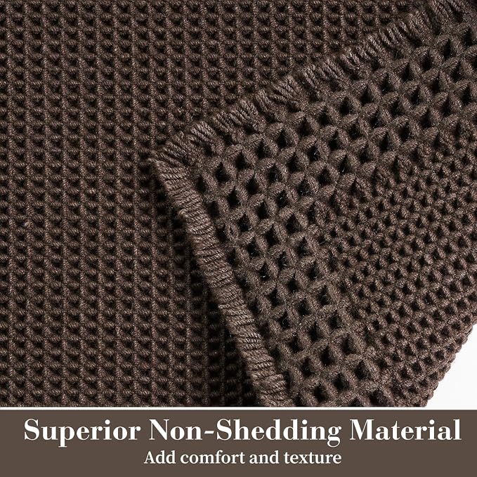 RESARE Waffle Bath Mat for Bathroom Non Slip Bathroom Rugs 17x24 Dark Brown | Absorbent Boho Bathroom Floor Mats Machine Washable Quick Dry, Soft Solid Bath Rugs with Tassels, Ideal Farmhouse Home Decor