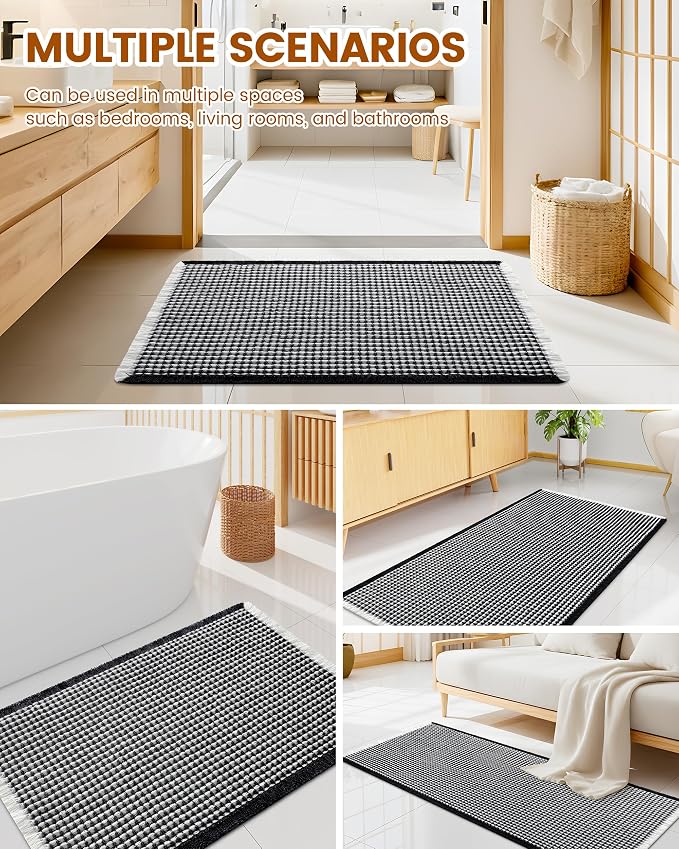 Smiry Waffle Bath Mat 30X18, Soft Absorbent Bathroom Rugs, Black & Cream | Non Slip Machine Washable Quick Dry Bath Rugs for Bathroom Floor, Tub, Shower, Home Decor Accessories