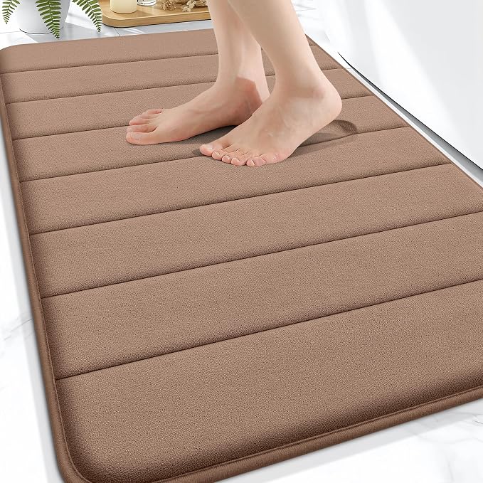 OLANLY Memory Foam Bath Mat 32x20, Super Soft and Absorbent Bathroom Rugs | Mocha, Quick Dry Bath Rug, Machine Washable Shower Floor Mats, Bathmat Carpet for Bathroom Floor, Tub and Shower