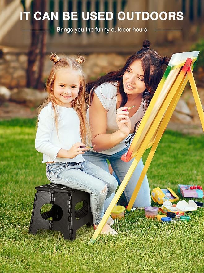 Dyforce Kids Step Stool 11 Inch, 300lbs Folding Step Stool for Adults | Toddler Step stool Black,Anti-slip Heavy Duty with Carry Handle, Lightweight Foldable Stool for Bathroom Kitchen Bedroom