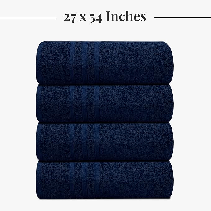 4 Piece Bath Towels 27x54 Inches, Navy | 100% Cotton, Lightweight & Quick-Dry, Ideal for Daily Bathroom Use, Practical & Comfortable