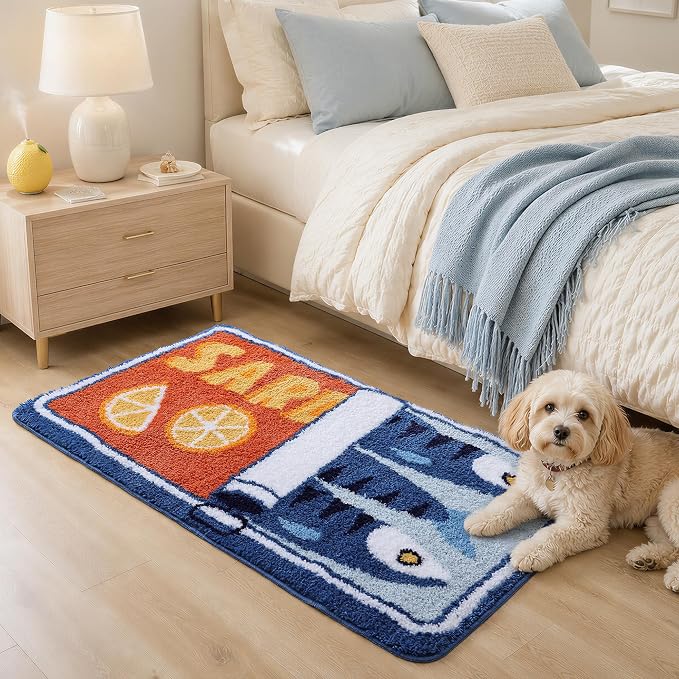 TRUEDAYS Sardine Bath Mat, Cute Bath Rugs for Bathroom 24x40 Inch, Blue | Fun Bath Mat, Soft Absorbent, Quick Dry, Machine Washable, Non Slip Bath Rugs for Bathroom Decor Kitchen Bedroom