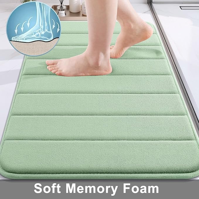 Buganda Memory Foam Bath Mat 47 x 24, Ultra Soft Absorbent Bathroom Rugs | Sage Green, Machine Washable Quick Dry Bath Mats for Bathroom Floor, Shower and Tub, Home Decor Accessories