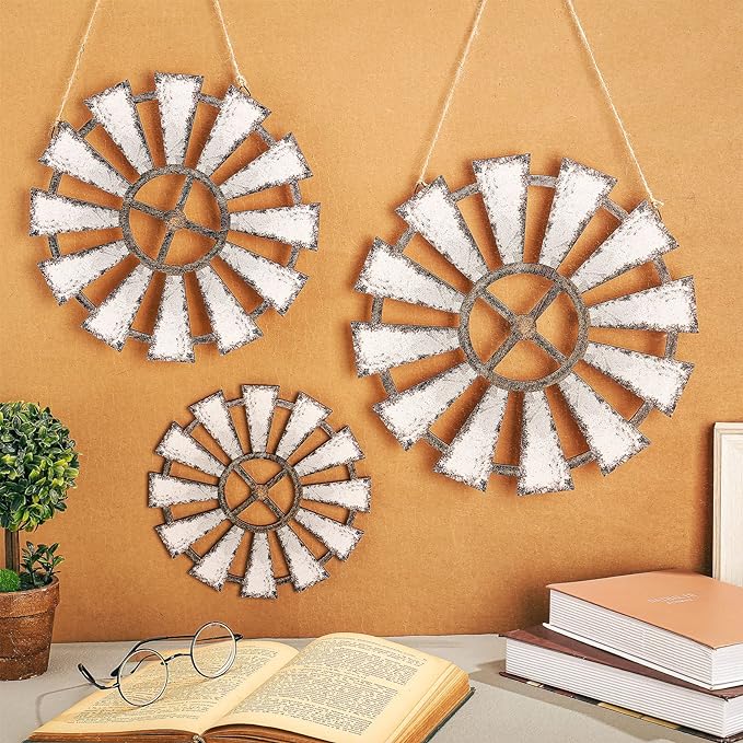 Yookeer 3 Pcs Wood Windmill Wall Decor Rustic Farmhouse Decor,Farmhouse | Country Farm Wall Art, Cottage Home Decorations, For Kitchen Living Room Bedroom Nursery