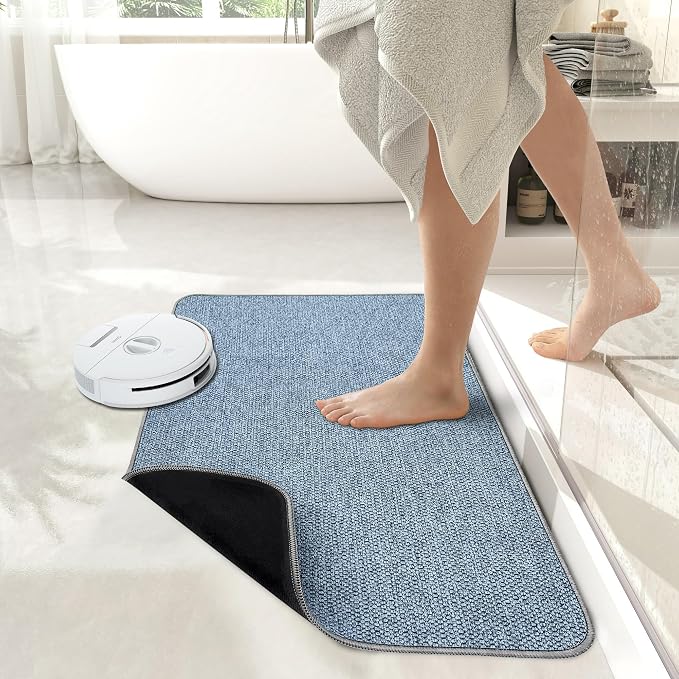 Bosap Bath Mat,Ultra Thin Bathroom Runner Rugs,Large Bath Mats for Bathroom,Quick Dry,Non-Slip,Machine Washable,Low Pile,Bath Rug,Shower Outside,Sink,Home Decor Accessories.Blue,1'5"x2'11"（17x35inch）