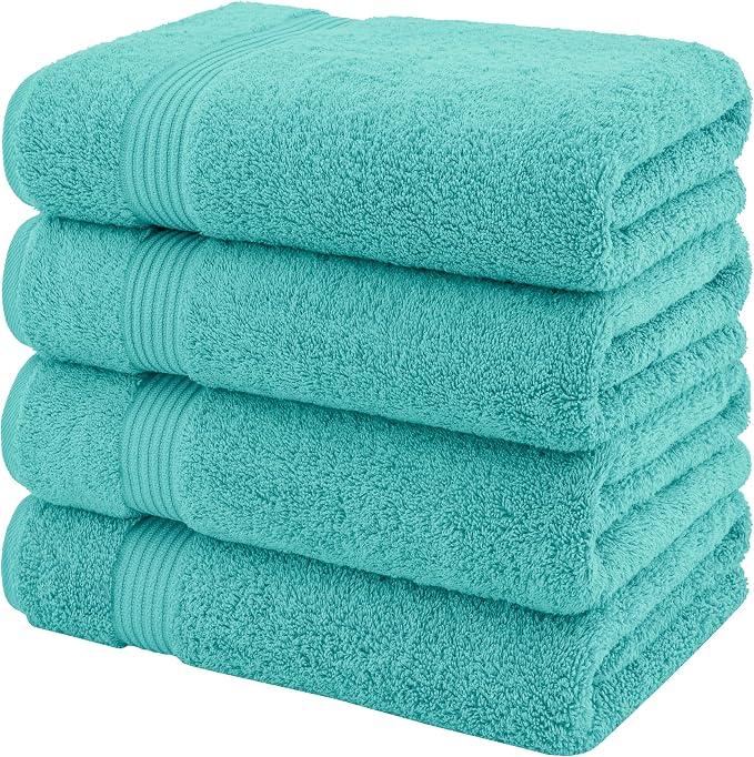 American Veteran Towel, 100% Cotton Turkish Bath Towels for Bathroom 4 Pack, 27x54 Extra Large Premium Soft Drying Bathroom Towels, Turquoise Blue
