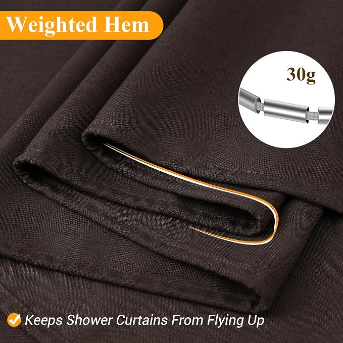 Chocolate Brown 48 Inch Shower Curtain - Stall Narrow Half Linen Ultra Thick Fabric Shower Curtain Set with Hooks, Boho Farmhouse Rustic RV Camper Bath Curtains for Bathroom, 48x72