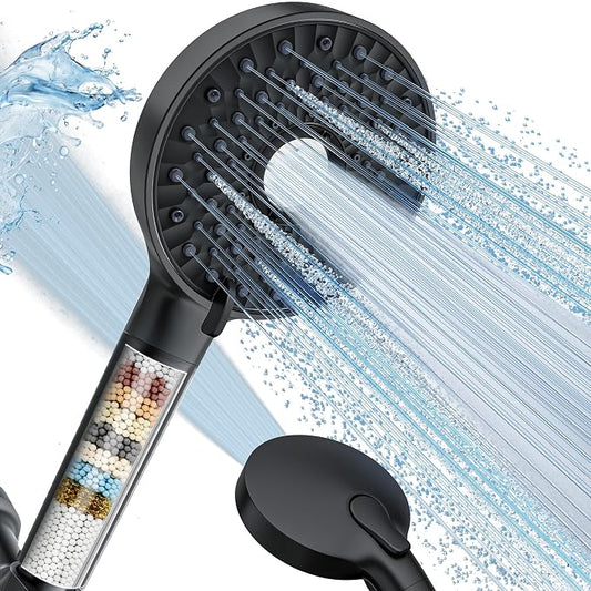 Magichome Shower Head with Handheld, High Pressure 10-Spray Detachable Chrome Showerhead with Stainless Steel Hose, Black