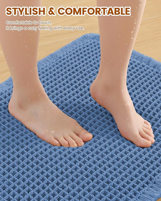Smiry Waffle Bath Mat 24X16, Extra Soft Absorbent Bathroom Rugs, Blue | Non Slip Machine Washable Quick Dry Bath Rugs for Bathroom Floor, Tub, Shower, Home Decor Accessories