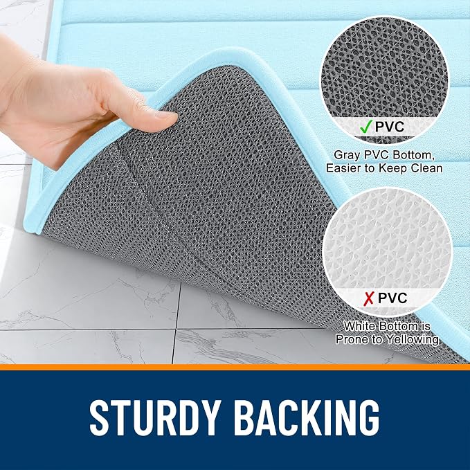 OLANLY Memory Foam Bath Mat 36x24, Super Soft and Absorbent Bathroom Rugs | Sky Blue, Quick Dry Bath Rug, Machine Washable Shower Floor Mats, Bathmat Carpet for Bathroom Floor, Tub and Shower