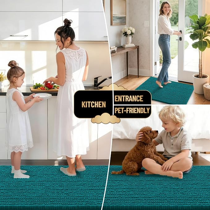 OLANLY Thick Chenille Bathroom Runner Rugs Mats 44x24, Deep Lake | Soft Absorbent Bath Rugs, Rubber Backing, Machine Wash Dry, Bath Mats for Bathroom, Tub and Shower, Home Decor Accessories