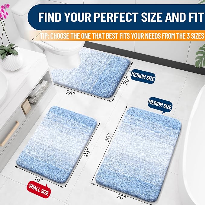 OLANLY Bathroom Runner Rug 47x24, Extra Soft Absorbent Microfiber Bath Rugs | Light Blue, Non-Slip Quick-Drying Rubber Backing, Washable Long Bath Mat for Floor, Tub and Shower, Home Decor