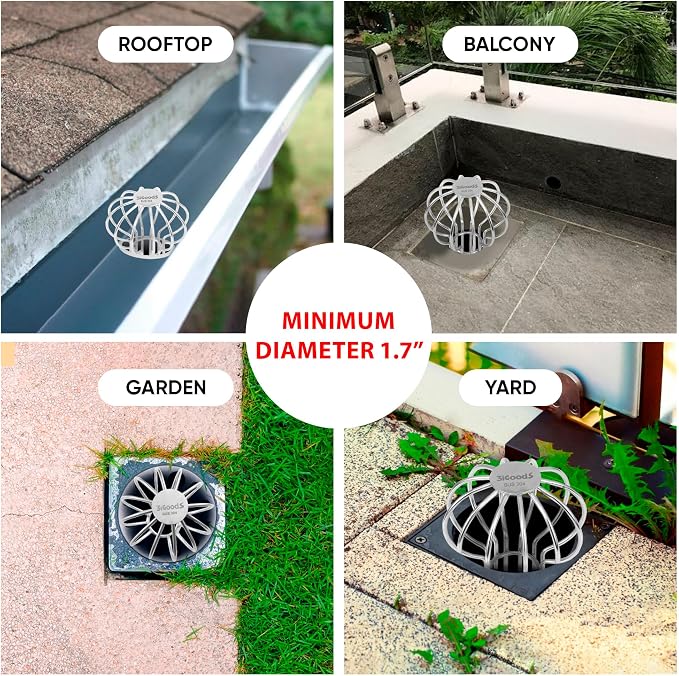 Gutter Guard, 304 Stainless Steel Roof Drain Cover, Anti-Clogging Filter for Leaves & Debris, Outdoor Pipe Protector for Roofs, Balconies, and Gardens (Pack of 1, 2 inch)