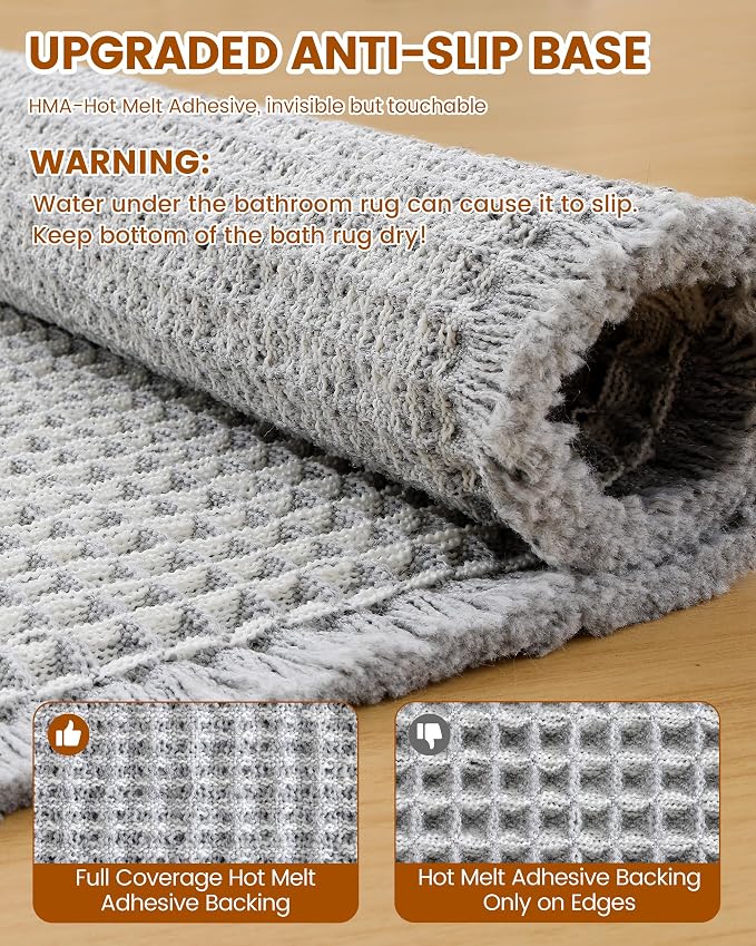 Smiry Waffle Bath Mat 60X24, Soft Absorbent Bathroom Rug, Lightgrey & Cream | Non Slip Machine Washable Quick Dry Bath Rugs for Bathroom Floor, Tub, Shower, Home Decor Accessories