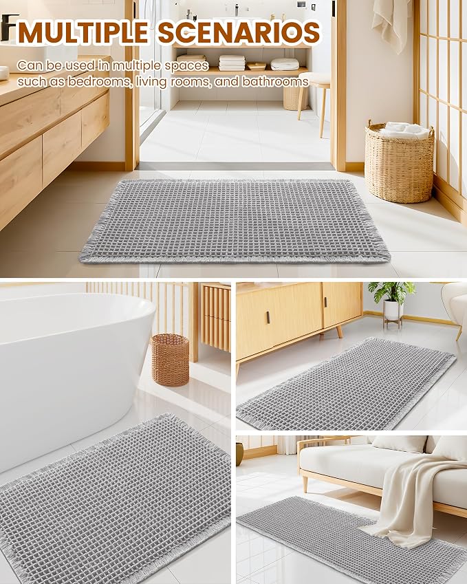 Smiry Waffle Bath Mat 24X16, Extra Soft Absorbent Bathroom Rugs, Light Grey | Non Slip Machine Washable Quick Dry Bath Rugs for Bathroom Floor, Tub, Shower, Home Decor Accessories