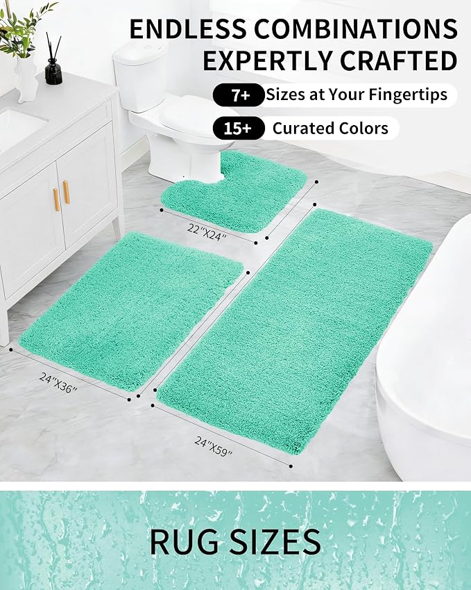 Bathroom Rugs Non Slip Washable 59x24, Ultra Thick Soft Microfiber Absorbent Bath Mats, High Density Foam Latex Non Slip Backing Bath Rugs, Fluffy Floor Carpet for Tub&Shower, SpaBlue