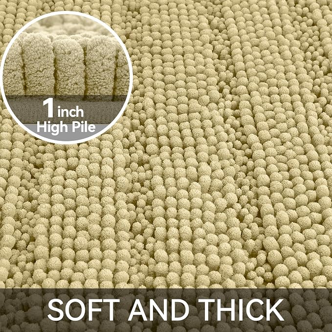 Bcoimo Bath Rug Mat,Beige Chenille High Absorbent Bathroom Shower Tub Mats | Non Slip with Rubber Backing Bathroom Rugs;High Absorbent And Quick Dry 36x24 Microfiber mat; Machine Washable;Extra Soft mat