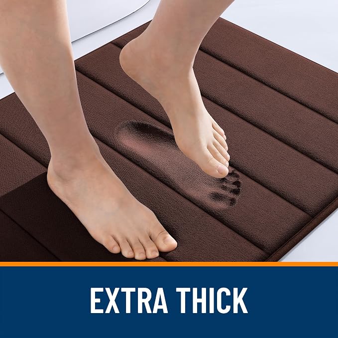OLANLY Memory Foam Long Bathroom Rugs Runner 47x17, Super Soft Absorbent | Brown, Quick Dry Bath Mat, Machine Washable Shower Floor Rugs, Bathmat Carpet for Bathroom Floor, Tub and Shower