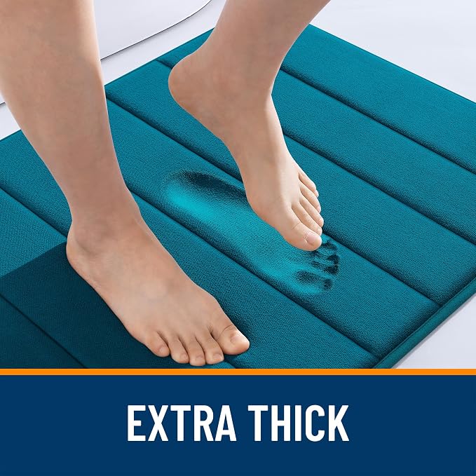 OLANLY Memory Foam Bath Mat 24x16, Super Soft and Absorbent Bathroom Rugs | Peacock Blue, Quick Dry Bath Rug, Machine Washable Shower Floor Mats, Bathmat Carpet for Bathroom Floor, Tub and Shower