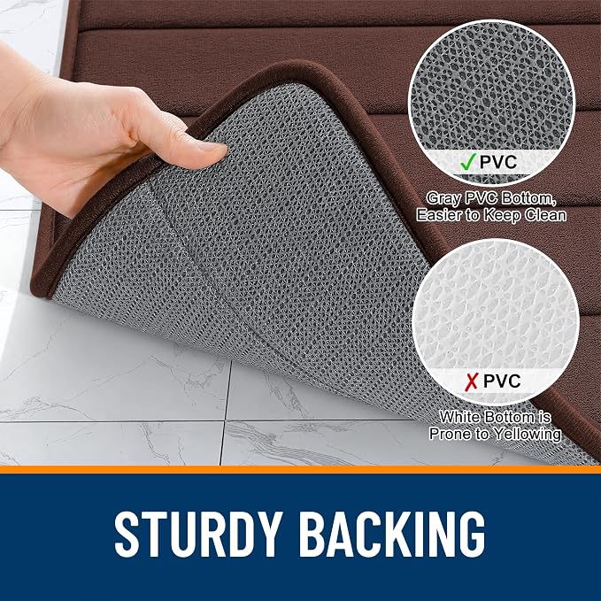 OLANLY Memory Foam Bath Mat 34x21, Super Soft and Absorbent Bathroom Rugs | Brown, Quick Dry Bath Rug, Machine Washable Shower Floor Mats, Bathmat Carpet for Bathroom Floor, Tub and Shower