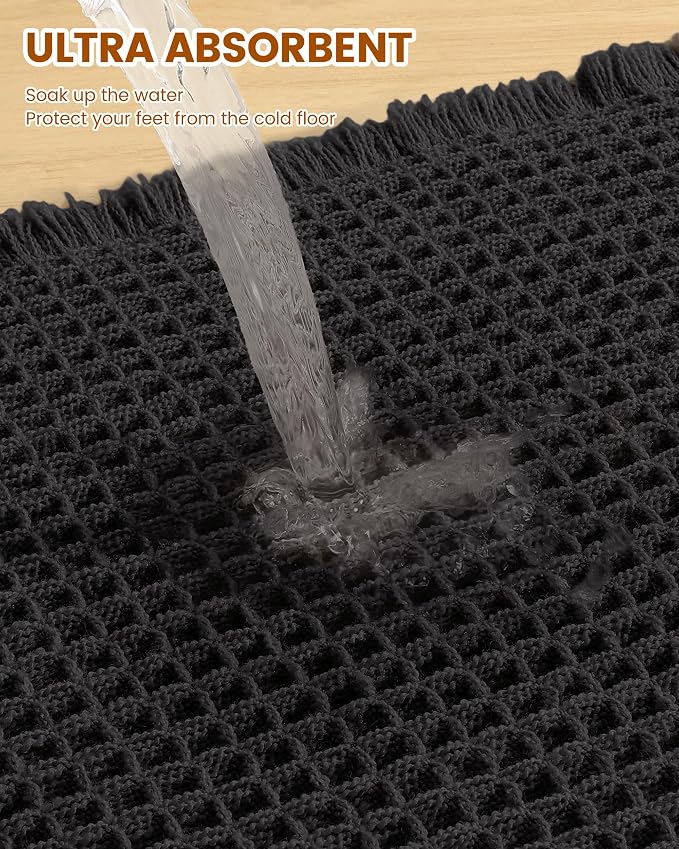 Smiry Waffle Bath Mat 30X18, Extra Soft Absorbent Bathroom Rugs, Black | Non Slip Machine Washable Quick Dry Bath Rugs for Bathroom Floor, Tub, Shower, Home Decor Accessories