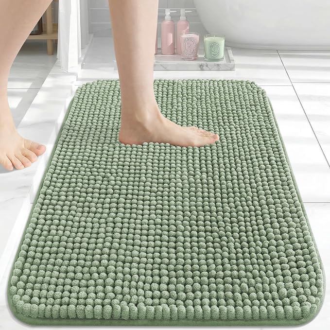 Arotive Chenille Bathroom Rugs 24x16, Soft Absorbent Bath Mat, Sage Green | Rubber Backing, Machine Washable Dry Bath Mats for Bathroom Floor, Tub and Shower, Home Decor Accessories