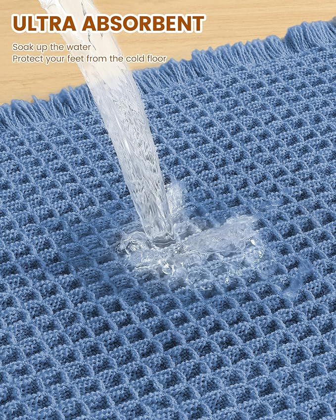 Smiry Waffle Bath Mat 24X16, Extra Soft Absorbent Bathroom Rugs, Blue | Non Slip Machine Washable Quick Dry Bath Rugs for Bathroom Floor, Tub, Shower, Home Decor Accessories