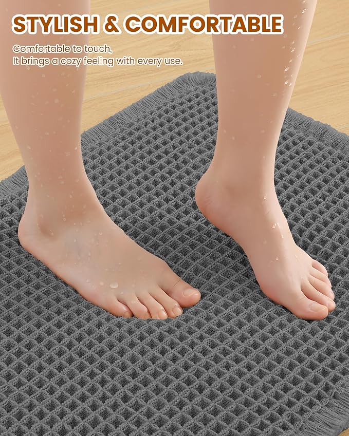 Smiry Waffle Bath Mat 30X20, Extra Soft Absorbent Bathroom Rugs, Dark Grey | Non Slip Machine Washable Quick Dry Bath Rugs for Bathroom Floor, Tub, Shower, Home Decor Accessories