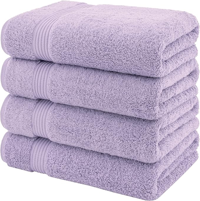 American Veteran Towel, 100% Cotton Turkish Bath Towels for Bathroom 4 Pack, 27x54 Extra Large Premium Soft Drying Bathroom Towels, Lilac