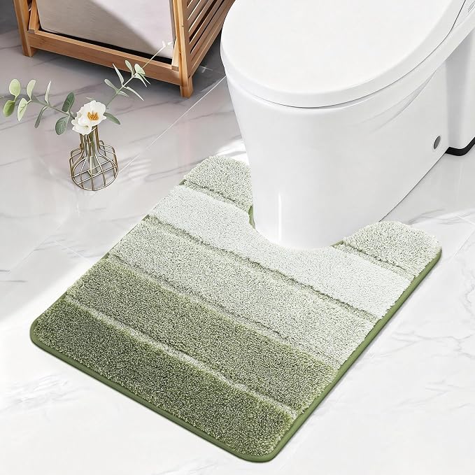 COSY HOMEER Toilet Rugs U-Shaped 24"x20", Ultra Soft Absorbent Bath Mat | Non-Slip TPR Backing, Machine Washable Shaggy Rug for Toilet,Green