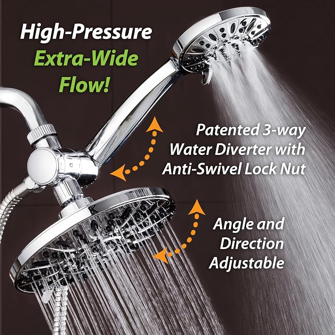 AquaDance 7" Premium High Pressure 3-way Rain & Handheld Shower Head Combo | Enjoy Dual 6-Setting Luxury Shower Heads Separately or Together for the Best of Both Worlds! Stainless Steel Hose - Chrome