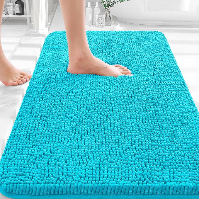 OLANLY Bathroom Rugs 35x24, Extra Soft Absorbent Chenille Bath Rugs | Aqua Sky, Quick-Drying Rubber Backing, Machine Washable Bath Mat for Bathroom Floor, Tub and Shower, Home Decor Accessories