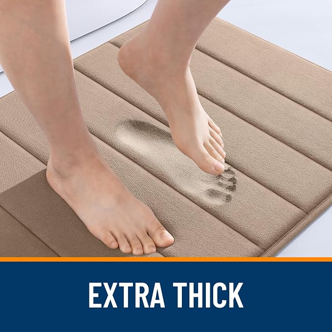 OLANLY Memory Foam Large Bath Mat 44x32, Super Soft Absorbent Bathroom Rugs | Tan, Quick Dry Bath Rug, Machine Washable Shower Floor Mats, Bathmat Carpet for Bathroom Floor, Tub and Shower