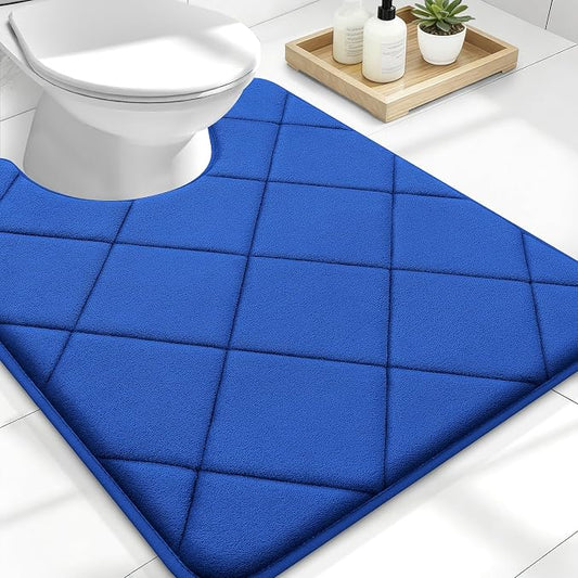 OLANLY Memory Foam Toilet Rugs U-Shaped 24x20, Ultra Soft and Absorbent | Royal Blue, Quick Dry Commode Contour Rugs, Machine Washable, Comfortable Bathroom Contour Bath Mats for Toilet Base