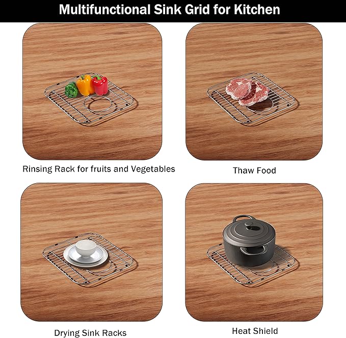 2Pack Stainless Steel Kitchen Sink Grid,13.2" x 11.6" x 1.2" Sink Protectors With Rear Drain Hole,Sink Rack for Bottom of Sink, Anti-rust Metal Sink Bottom Grid With 2Pack Sink Strainers