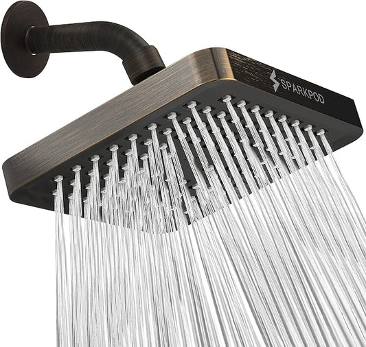 SparkPod Rain Shower Head, 6 Inch Square, Vintage Oil-Rubbed Bronze Finish | High Pressure Shower Heads, 90 Nozzles, Adjustable Showerhead, No Tools Needed, Universal Connection
