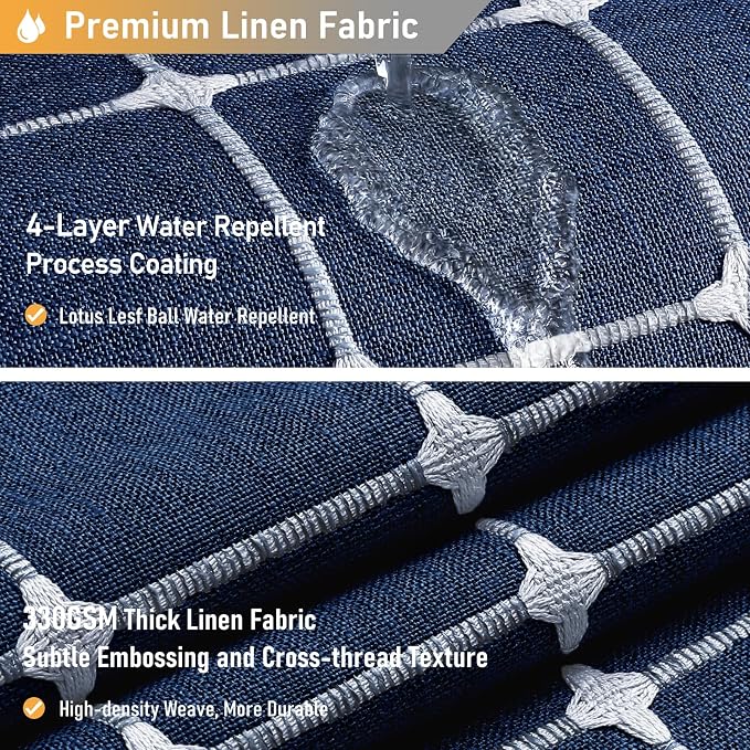 Extra Long Boho Farmhouse Linen Shower Curtain Set, 72x96, Navy Blue | Extra Tall Size, 330GSM Linen Blend, 3-side Tassels, Waterproof Fabric, 12 Plastic Hooks, Rustic Bohemian, Machine Washable