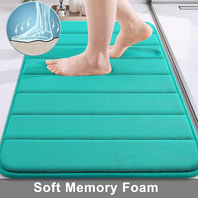 Buganda Memory Foam Bath Mat 35.4 x 24, Ultra Soft Absorbent Bathroom Rugs | Teal, Machine Washable Quick Dry Bath Mats for Bathroom Floor, Shower and Tub, Home Decor Accessories