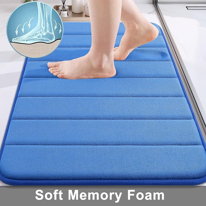 Buganda Memory Foam Bath Mat 24 x 16, Ultra Soft Absorbent Bathroom Rugs | Royal Blue, Machine Washable Quick Dry Bath Mats for Bathroom Floor, Shower and Tub, Home Decor Accessories