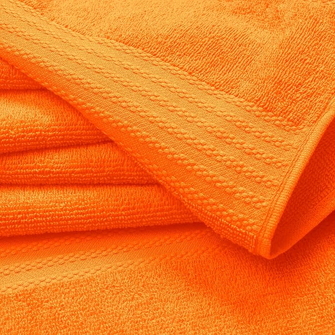 GLAMBURG Ultra Soft 8-Piece Towel Set - 100% Pure Ringspun Cotton, Contains 2 Oversized Bath Towels 27x54, 2 Hand Towels 16x28, 4 Wash Cloths 13x13 - Ideal for Everyday use, Hotel & Spa - Orange