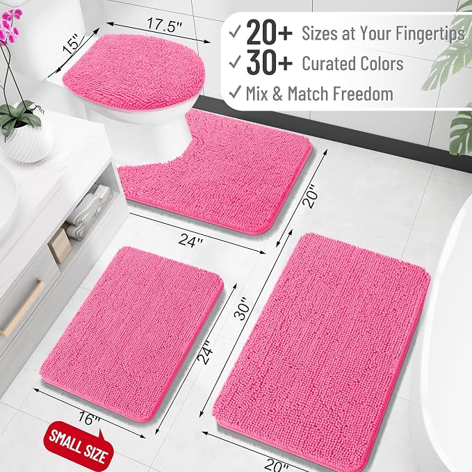 OLANLY Large Bathroom Rugs 50x30, Extra Soft Absorbent Chenille Bath Rugs | Hot Pink, Quick-Drying Rubber Backing, Machine Washable Bath Mat for Bathroom Floor, Tub and Shower, Home Decor Accessories