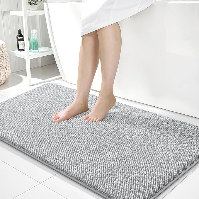 OLANLY Memory Foam Bathroom Runner Rugs 45x27, Absorbent Mat, Light Grey | Soft Quick Dry Bath Rugs, Non-Slip Carpet, Machine Washable Mat for Bathroom Floor, Tub and Shower, Home Decor Accessories