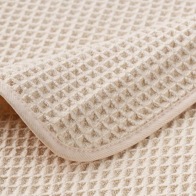 POLYTE 430 GSM Poly Blend Microfiber Quick Dry Waffle Bath Towel Set of 6 | 2-Body Towels, 2-Hand Towels, 2-Wash cloths, Oversize, Lint Free