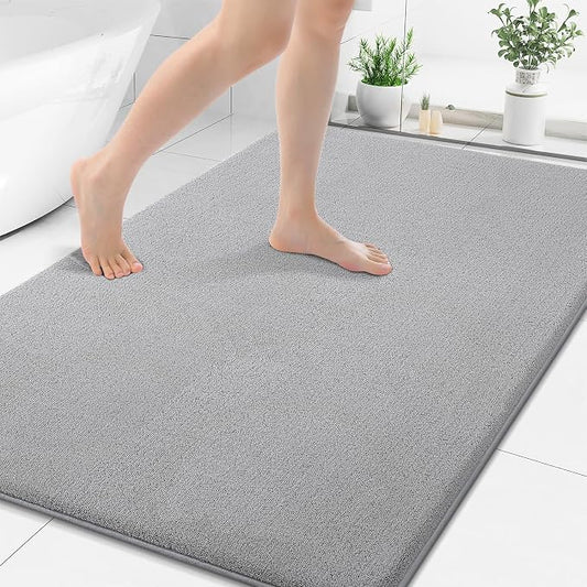 Smiry Memory Foam Bath Mat 48x32, Extra Soft Absorbent Bathroom Rugs | Grey Quick Dry, Machine Washable Bath Mats for Bathroom, Shower, Tub and Home Decor Accessories