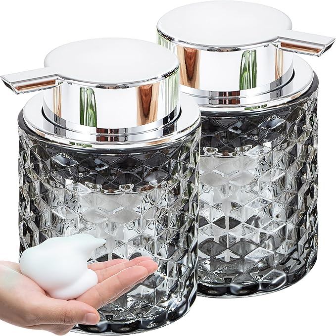 Malachi Foaming Hand Soap Dispenser, Refillable Clear Glass Foam Pump Bottle for Liquid Hand Soap, Dish Soap, Multi‑use for Bathroom, Kitchen & Commercial Use